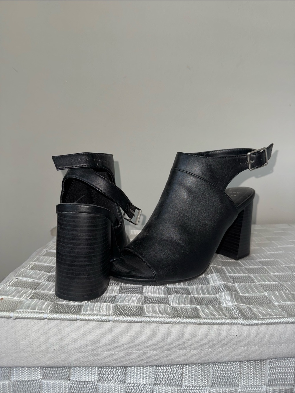 a new day Black Open-Toe Chunky Heel Ankle Booties